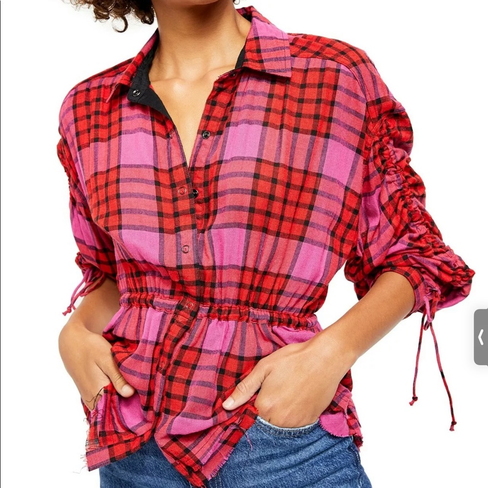 Free People Pacific Dawn Plaid Shirt small